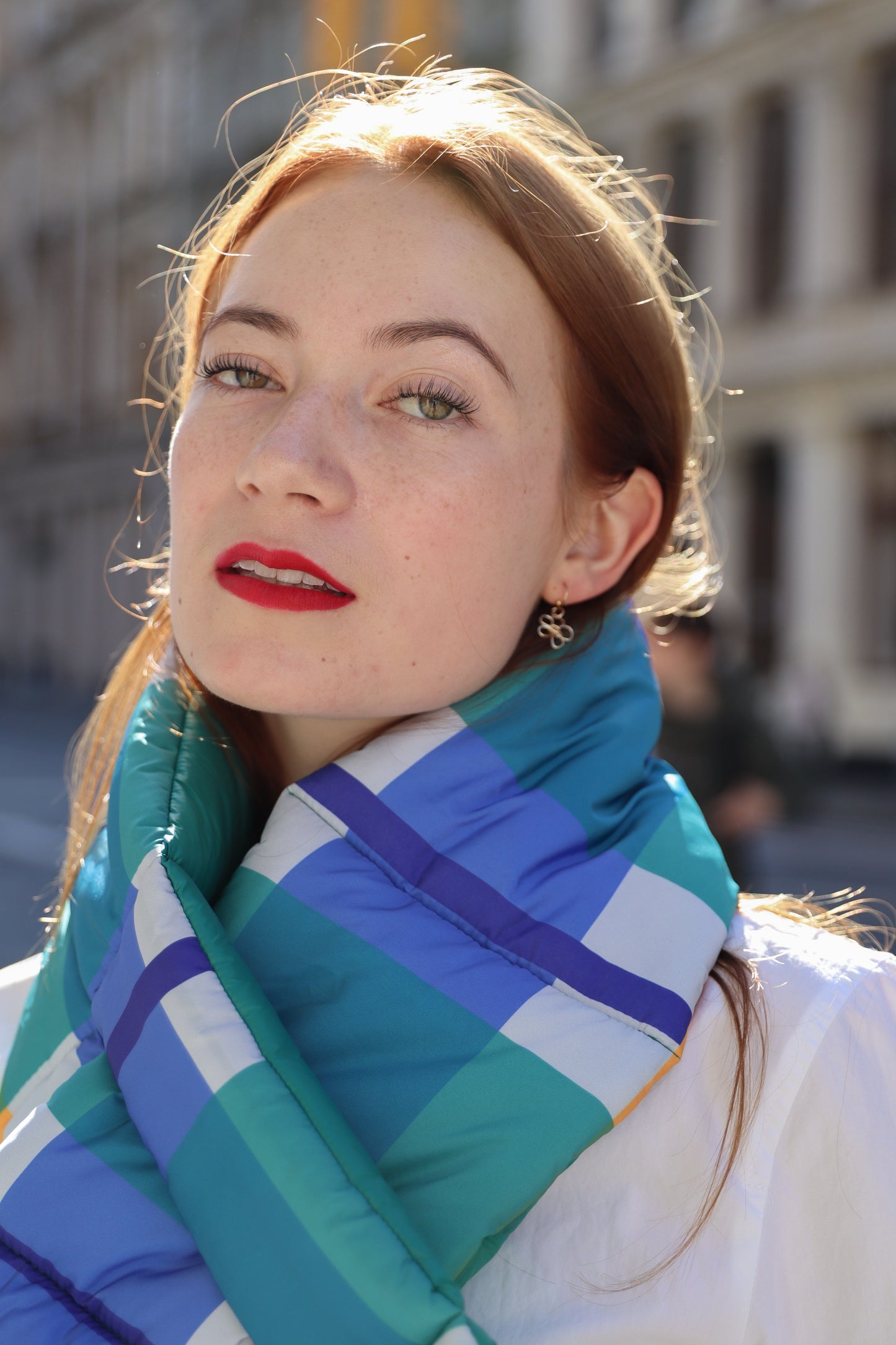 Green Plaid Puffer Scarf | Colorful Winter | cukimber designs