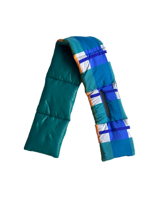 Green Plaid Puffer Scarf | Colorful Winter | cukimber designs