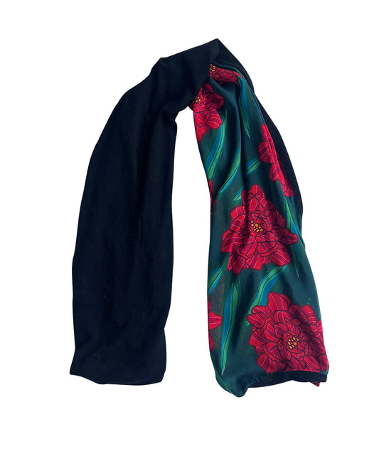 Red Peonies Black Scarf - Cashmere Chiffon Silk | cukimber designs