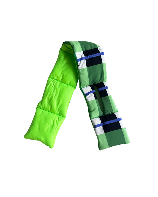 Neon Green Plaid Puffer Scarf | Colorful Winter | cukimber designs