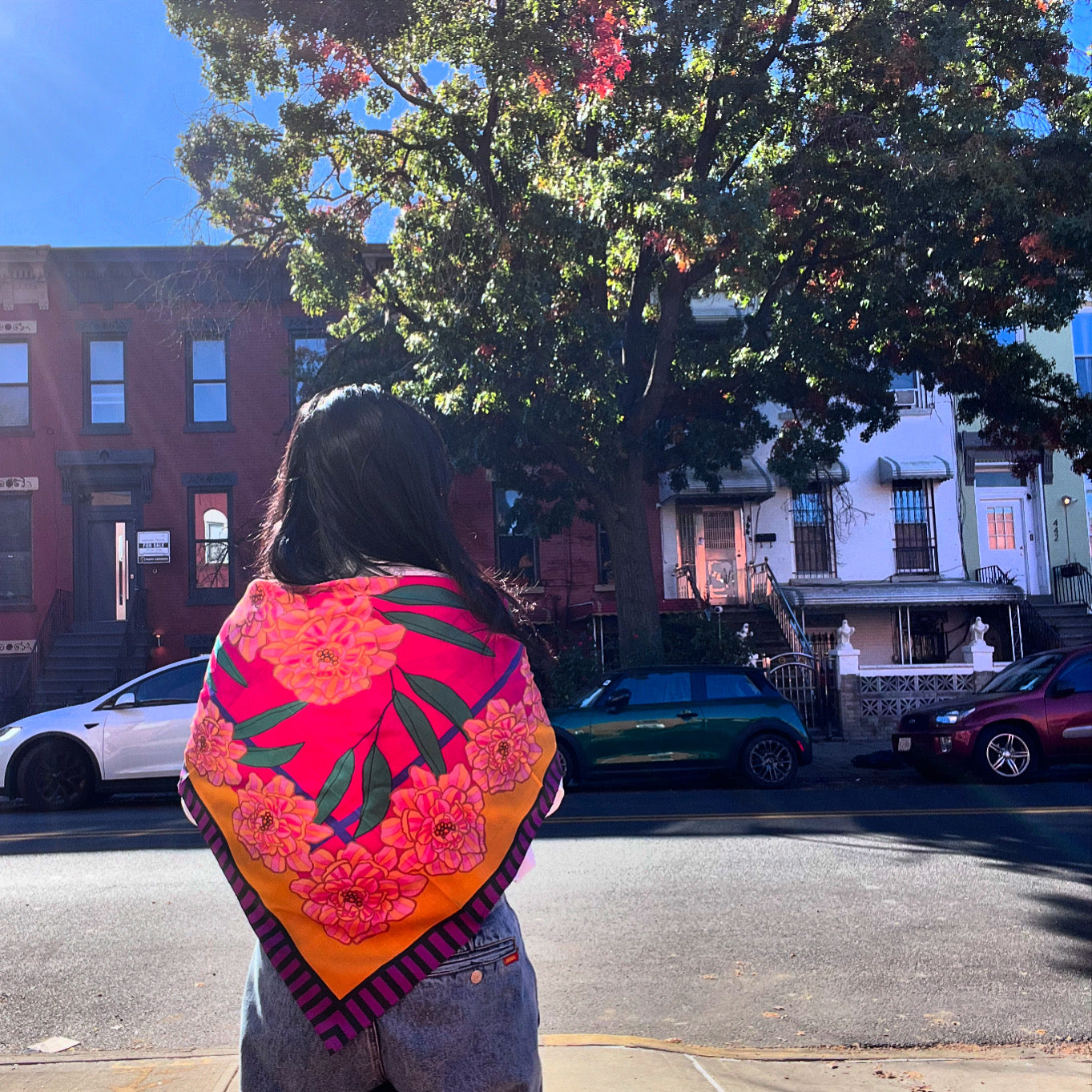 Orange Peony Silk Twill Scarf - cukimber designs