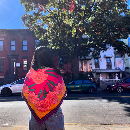 Orange Peony Silk Twill Scarf - cukimber designs