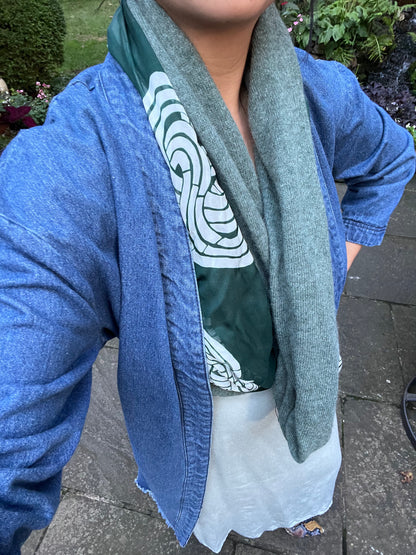 Sea Foam Knots Infinity Green Cashmere Silk Chiffon Scarf