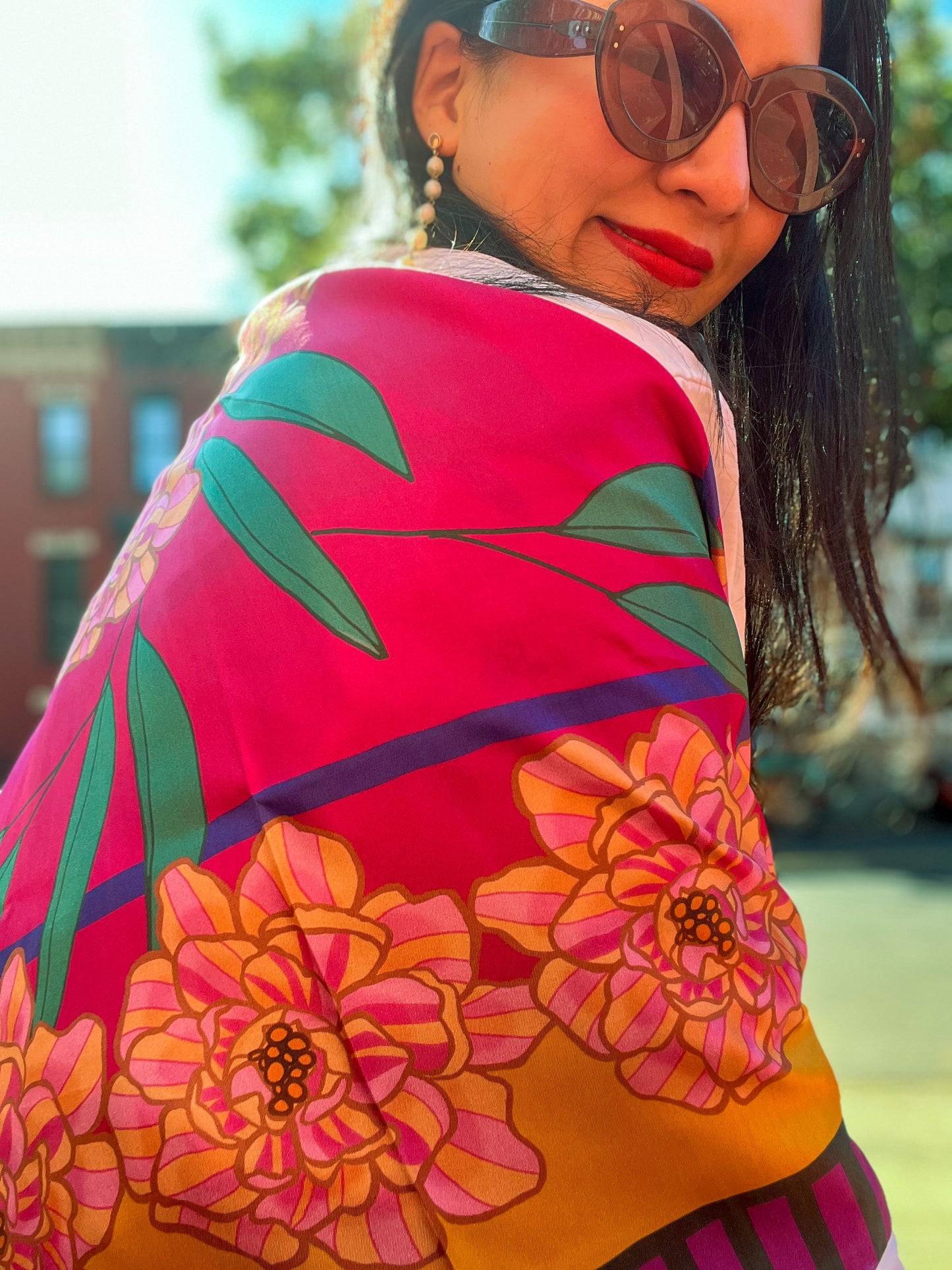 Orange Peony Silk Twill Scarf - cukimber designs