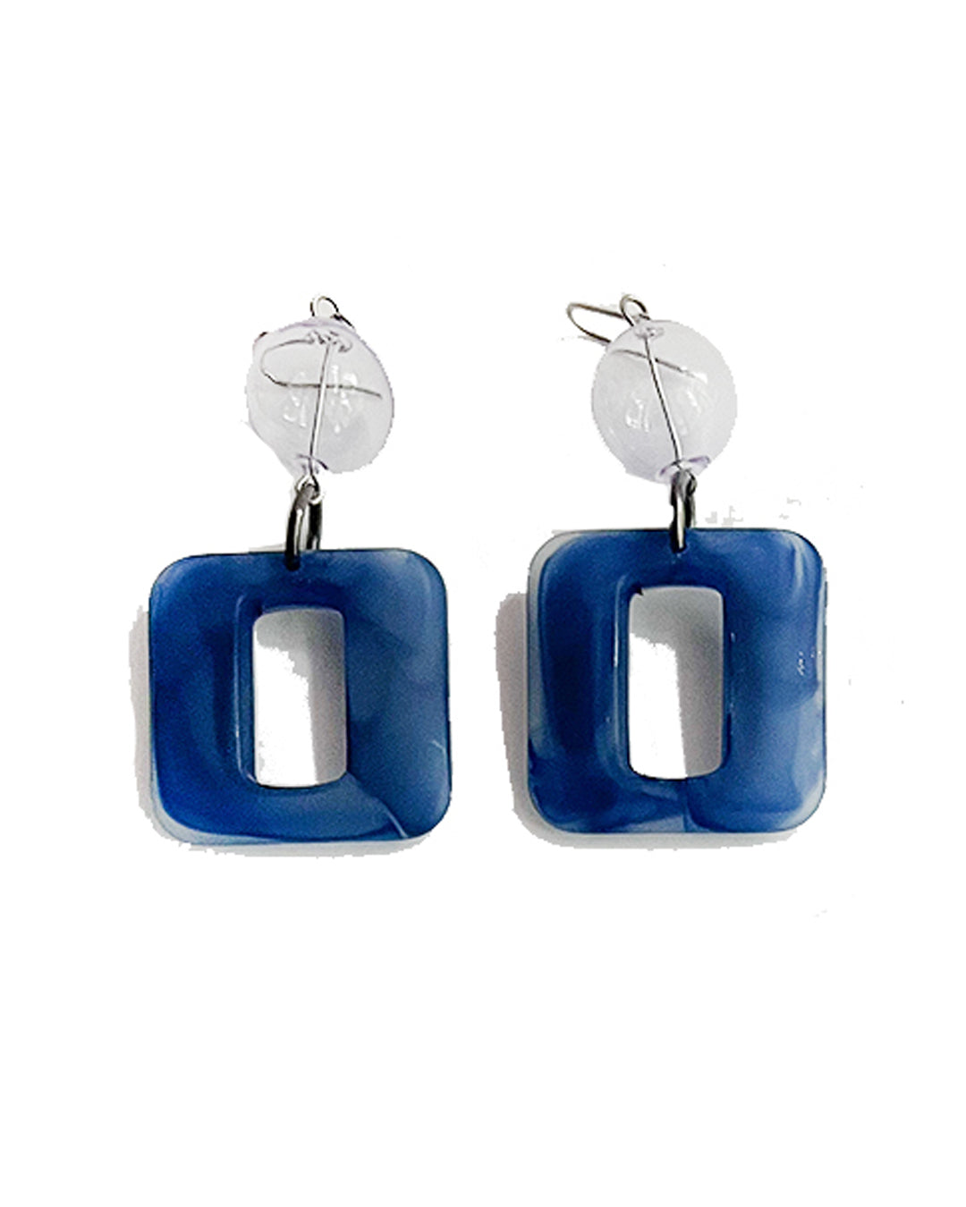 DressBerry Navy Blue Stone Studded Oval Drop Earrings - Absolutely Desi
